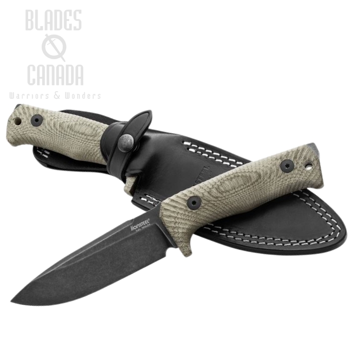 Lion Steel T5B CVG Fixed Blade Knife, Niolox, Micarta Green, Leather Sheath
